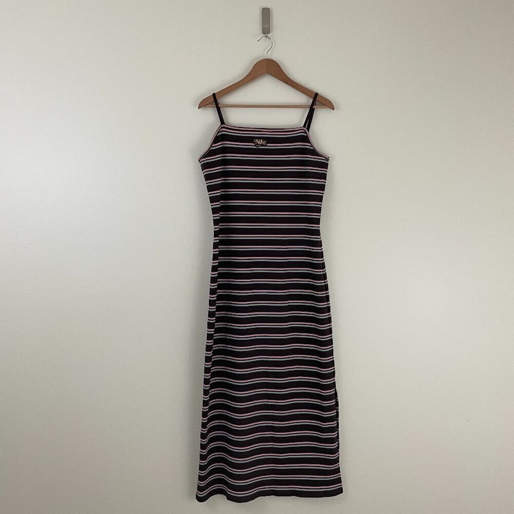 Nike Sportswear Femme Ribbed Midi Dress Baroque Brown/Metallic Gold Size Large